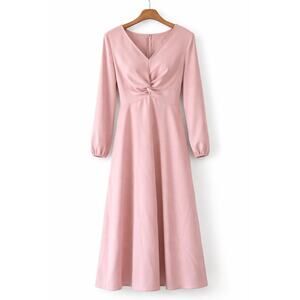 JJ’s House Blush Pink Long Sleeve Midi Dress Twist Front Formal Occasion